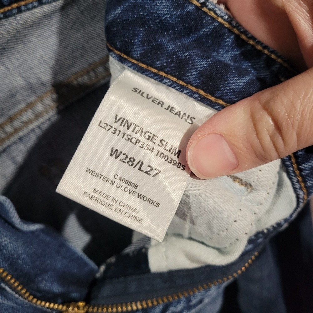 Silver Jeans Vintage Slim Straight Size 28 x 27 Medium Wash 2-Tone Denim - Picture 7 of 9